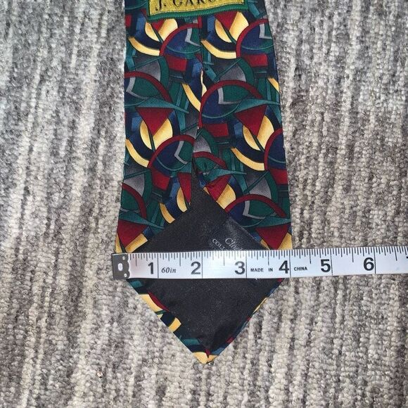 J Garcia Clockworks Geometric Print Mens Neck Tie Multicolor 100% Silk Made In U - Picture 6 of 8